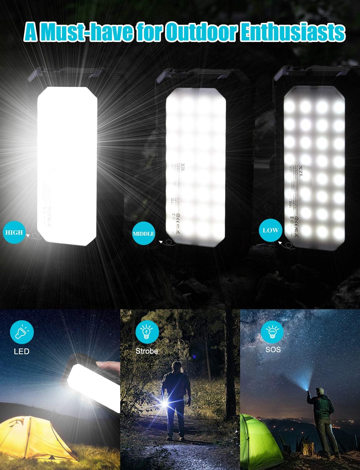 Solar Charger 26800mAh-Power Bank,18W QC3.0 Fast Charger 3A Outdoor External Battery with 4 Solar Panels&Camping Light&Compass&PD USB C for Laptop/iOS&Android Phone Charge: Home Audio & Theater