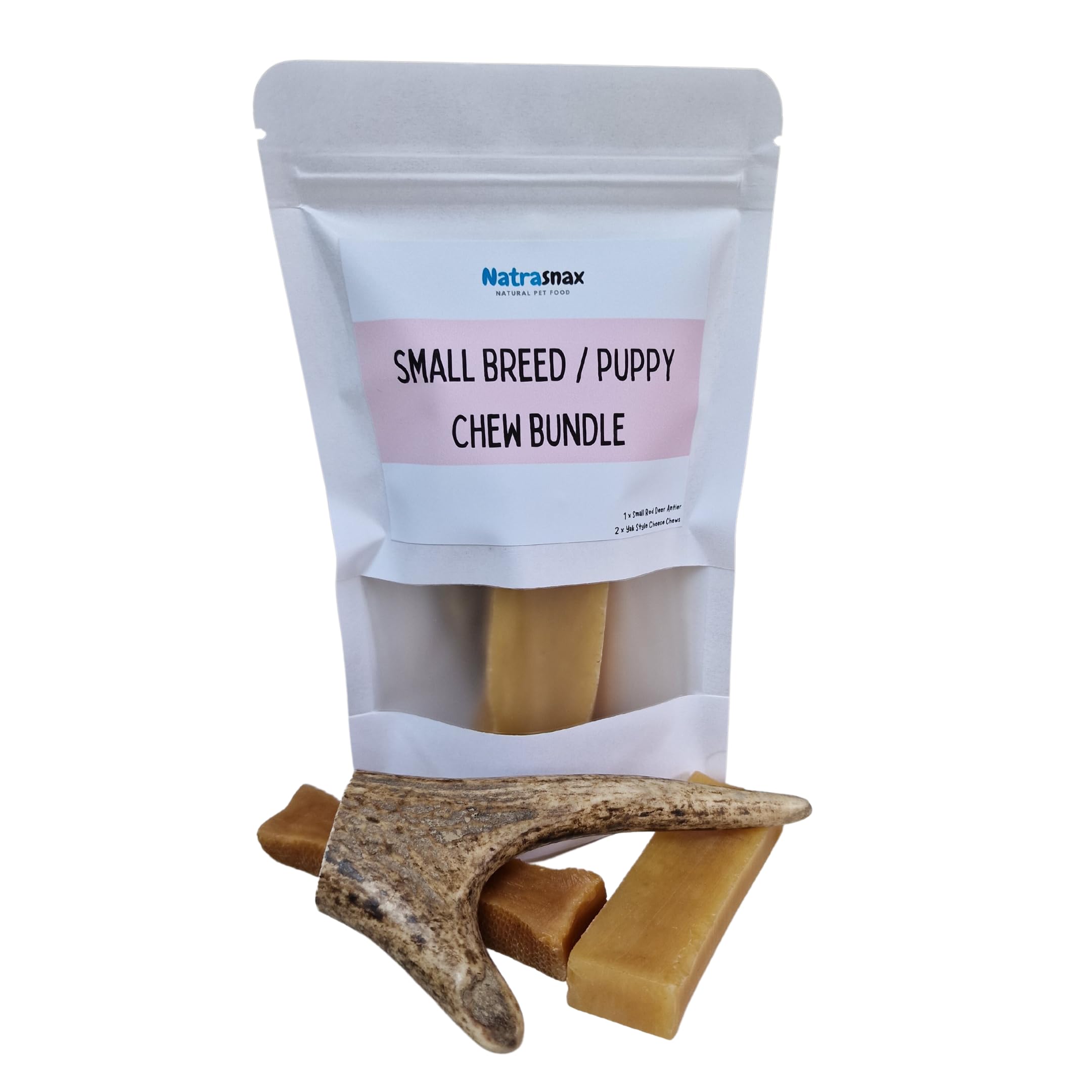 Long Lasting Natural Dog chew bundle, Yak Cheese Chews & Red Deer Antler set (Small Breed/Puppy)