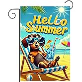 BlissYard Hello Summer Garden Flag Dachshund Dog Flag 12x18 Inch Double Sided Sea Beach Seasonal Yard Flag for Outside Decoration Small Seasonal Decor for Spring Farmhouse Holiday