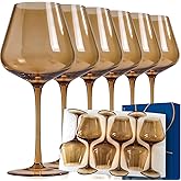 CLUSIVC Amber Wine Glasses Set of 6 - Crystal Hand Blown Burgundy Wine Glasses 18oz Lead-Free, Perfect Gifts for Wine Lover, Bar glasses sets for the home, Wedding, New Year Gifts