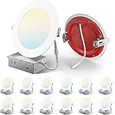 Amico 12 Pack 6 Inch Fire Rated LED Recessed Light with Junction Box, 2 Hour Fire Rating, 5CCT Selectable Ultra-Thin Ceiling Light, 1400LM, Dimmable Canless Wafer Downlight, ETL&FCC, No Tenmat Needed