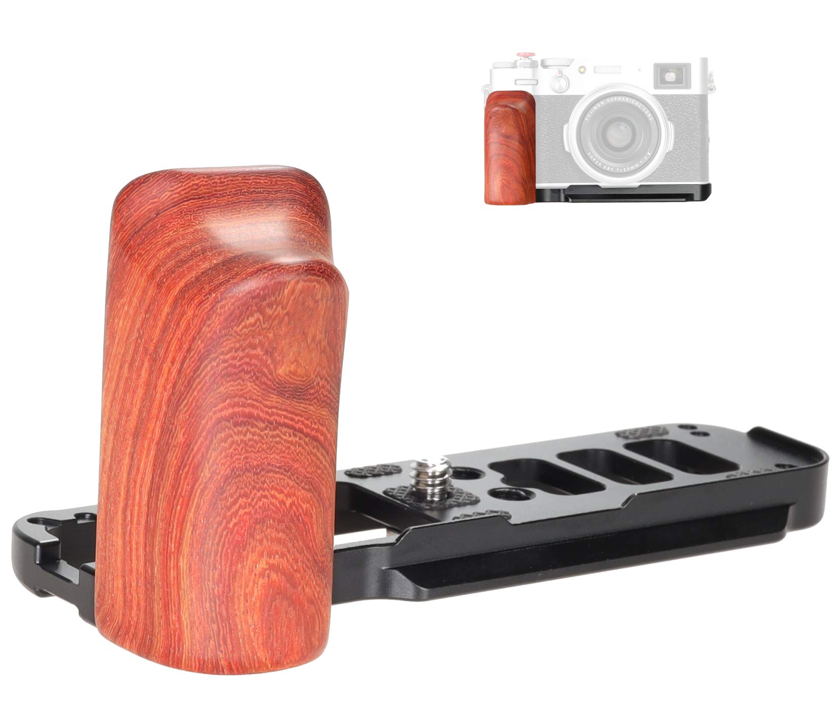 WEPOTO X100V Handgrip L-Shape Grip with Quick Release Plate for Arca,Wood Side Handle,Compatible with Fujifilm X100V Camera -GP-X100V-R