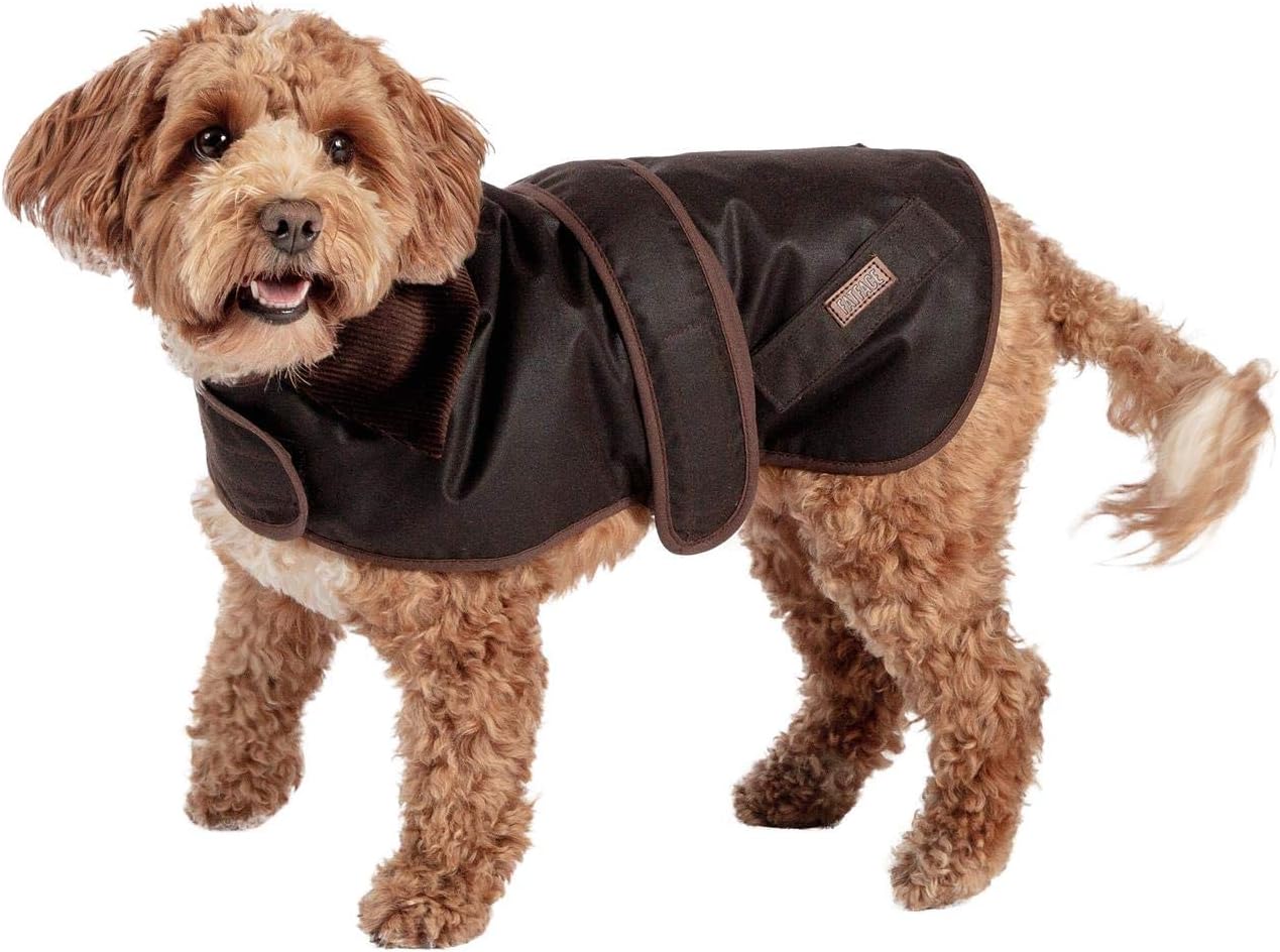 Danish Design FatFace Sussex Brown Waxed Cotton Orange Check Lining Naturally Water Resistant Dog/Puppy Coat 35 cm