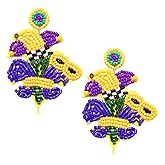 Boderier Mardi Gras Earrings Beaded Jester Fleur de Lis Drop Earrings Statement Colorful Fat Tuesday Party Costume Jewelry