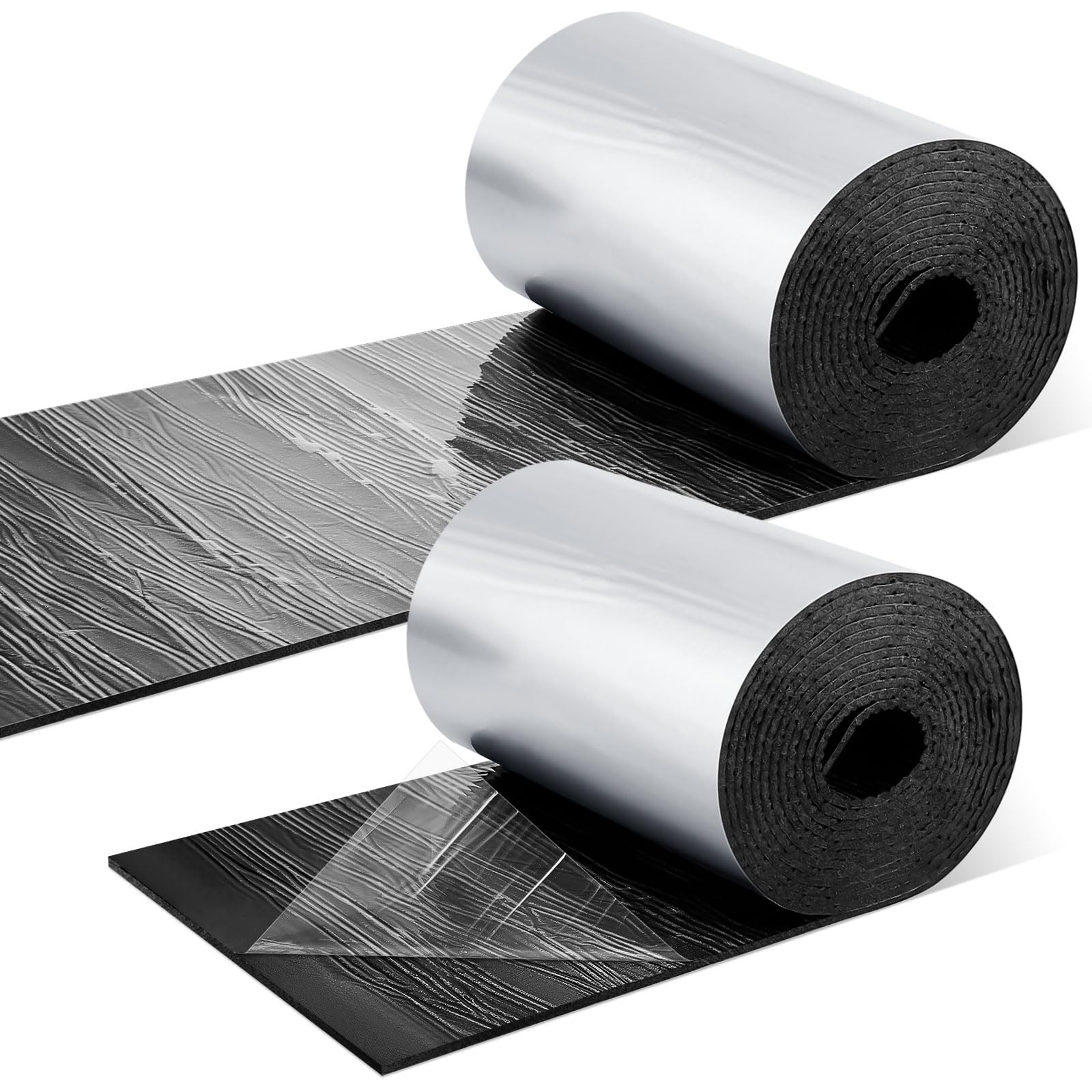 Photo 1 of Frienda 2 Rolls 12 x 180 x 1/8 Inch Duct Tape Self Adhesive HVAC Wrap Insulation Thick Aluminum Sliver Pipe Tape Wrap Blanket Foil Heat Radiant Barrier Strong Adhesive for Wall Sound Deadening Pipe