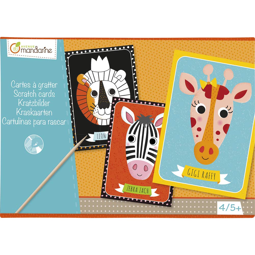 Avenue Mandarine - Ref KC016O - Creative Box - Scratch Cards - Discover Vibrant Colours Under Adorable Animal Illustrations, Instructions Supplied, Suitable for Ages 4-5+