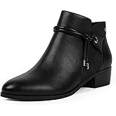 QIY Ankle Boots for Women Low Heel Round Toe Chunky Short Booties with Side Zipper Fall Winter Boots