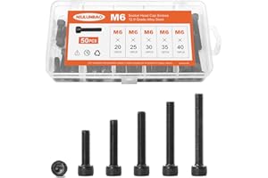 NIULUNBAO M6 x 20mm 25mm 30mm 35mm 40mm Hex Socket Head Cap Screws Bolts 12.9 Grade Alloy Steel, Black Oxide Finish, Metric A