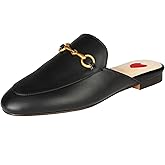 Arqa Mules for Women Almond Toe Leather Flats Slip-on Comfort Backless Loafers Buckle Mule Shoes