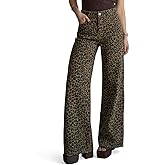 Cicy Bell Womens Wide Leg Jeans High Waisted Leopard Baggy Stretchy Denim Pants with Pockets