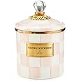 MACKENZIE-CHILDS Small Enamel Canister, Kitchen Storage Container for Flour and Sugar, 38 Ounces, Pink-and-White Rosy Check