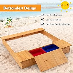 HONEY JOY Kids Sandbox, 49”x47” Cedar Wooden