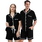 Guriyzee Matching Pajamas for Couples Men and Women Button Down Loungewear Short Sleeve Sleepwear Soft 2 Pcs Pj Set