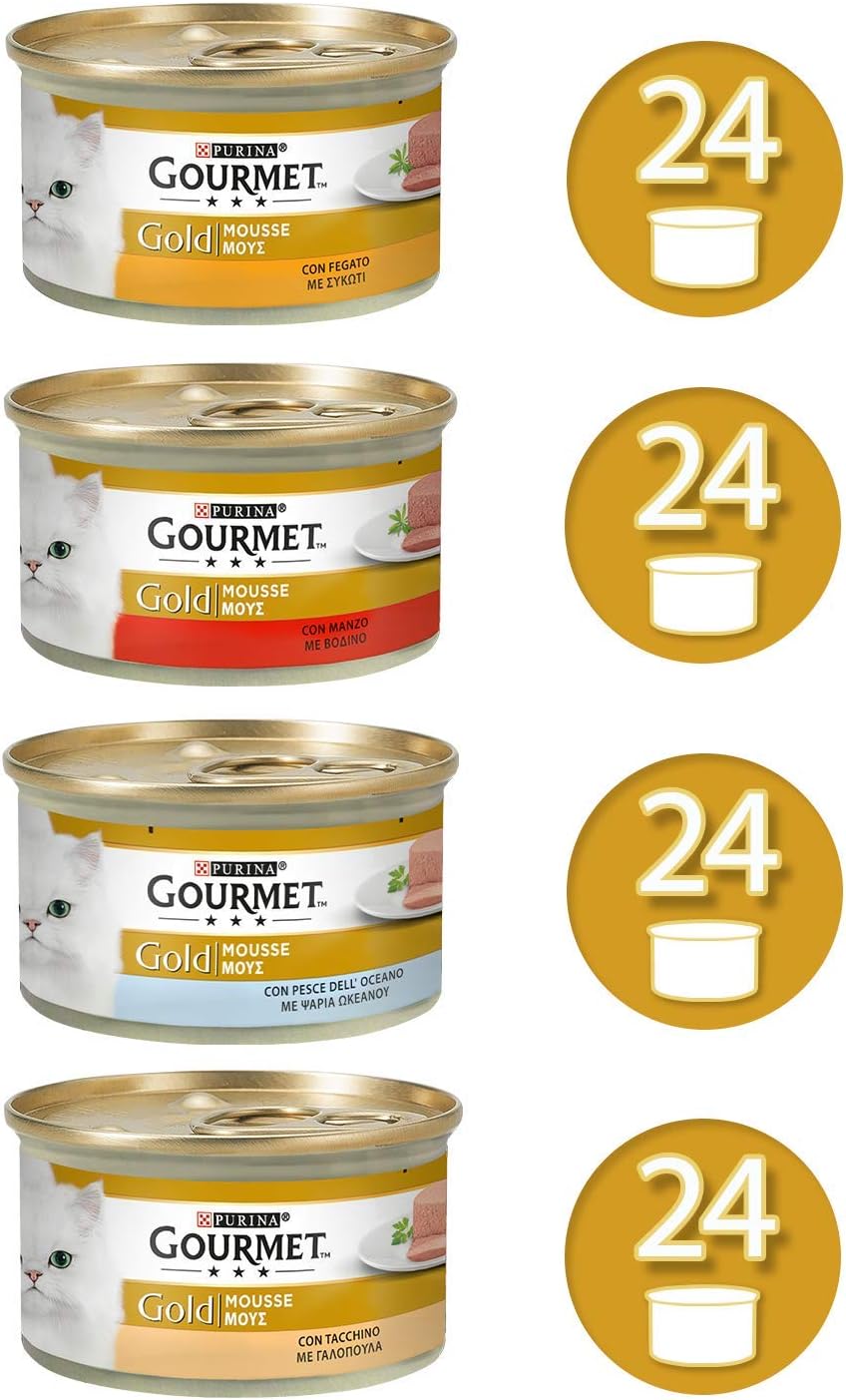 Purina Gourmet Gold Mousse Wet Food for Cats with Beef Ocean Fish, Turkey, Liver, 96 Cans of 85 g, Beef, Ocean Fish - Image 3