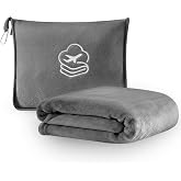 PEUJEW Travel Blanket, Soft 2-in-1 Airplane Blanket, 65x40 Inches, Travel Blanket Airplane Compact with Bag, Car Blanket with Luggage Sleeve &amp; Backpack Clip (Light Grey)