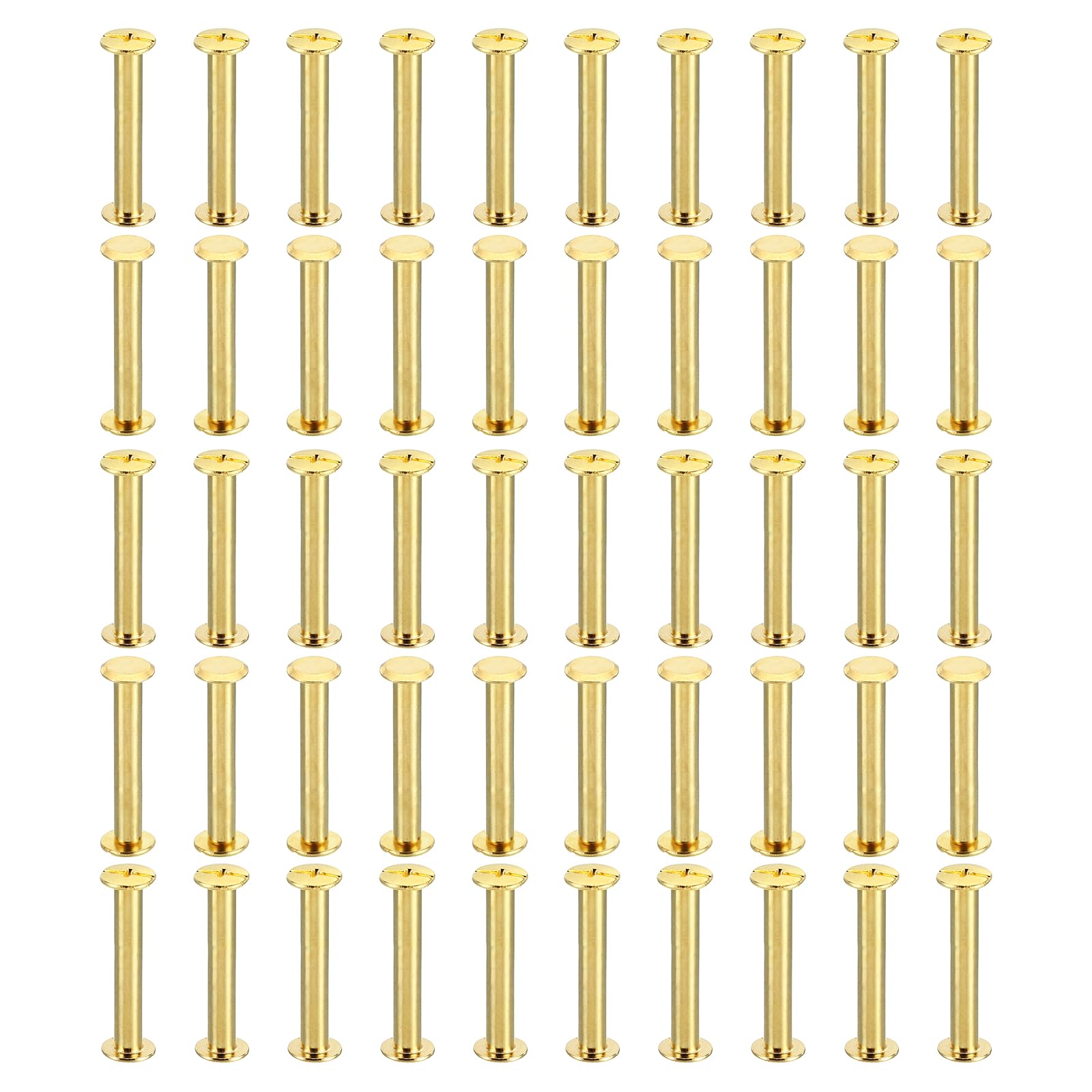 PATIKIL 100 Sets Chicago Screws, M5x35mm Chicago Screws Phillips Binding Post Screw Bolts Leather Rivets Brass Fasteners Connectors Steel for Leather Belt Scrapbook Photo Albums, Golden — image 1