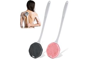 Mabnuby Silicone Body Scrubber with Long Handle 2 Pack, Rich-Lathering Body Scrubber for Shower Exfoliating, Soft Back Scrubb