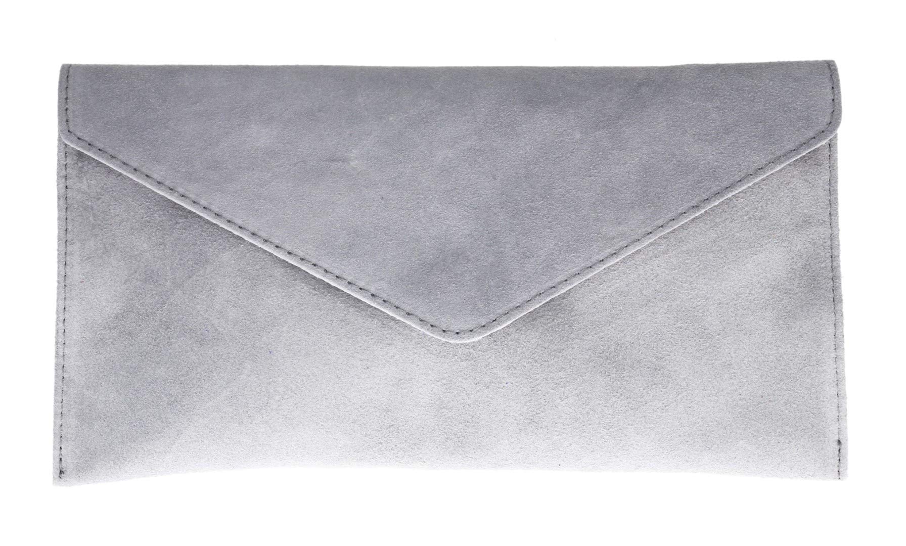Girly HandbagsGirly Handbags Womens Italian Suede Leather Envelope Clutch Bag Light grey