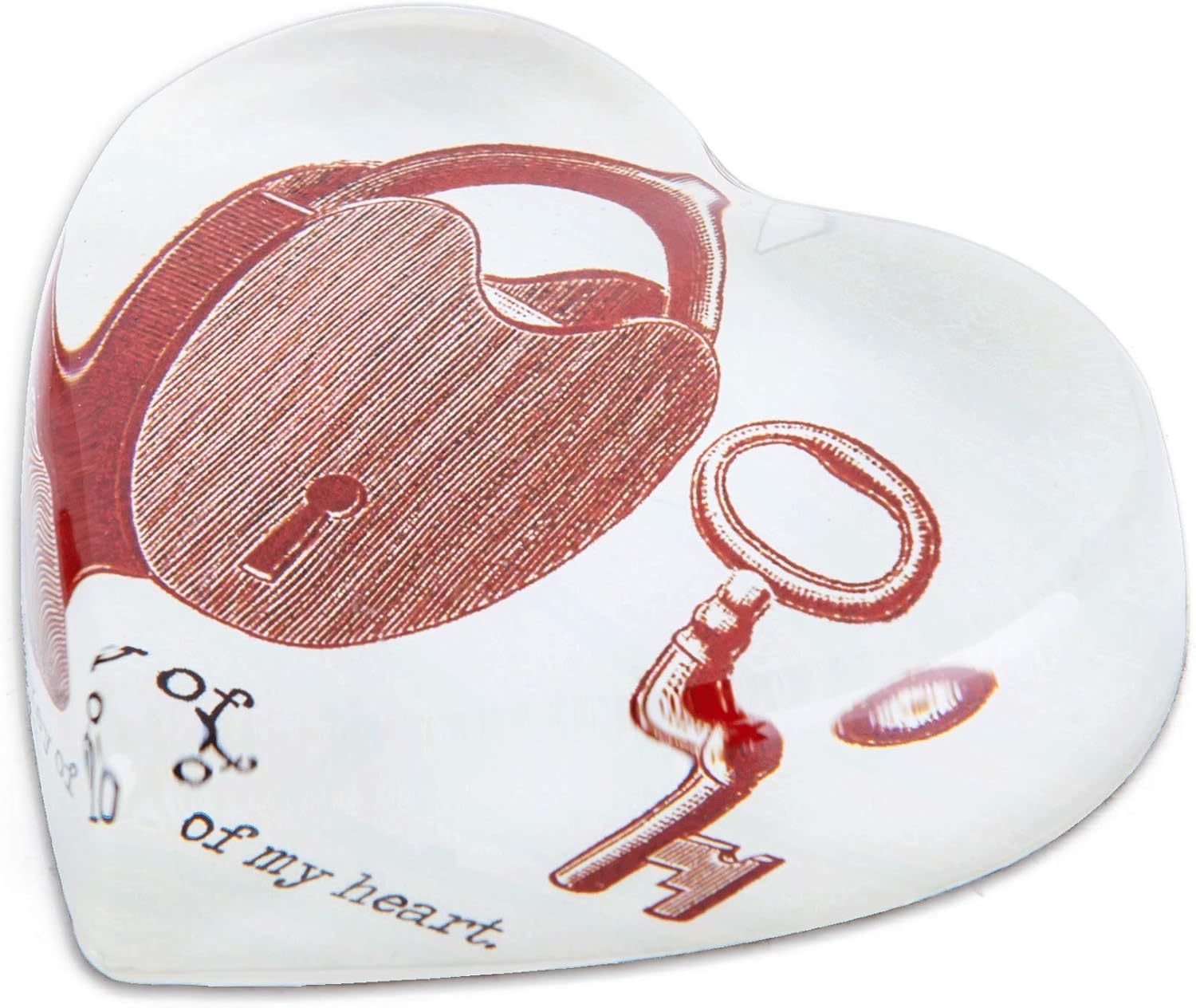 NIKKY HOME Heart Shaped Glass Paperweight with Quote Key of My Heart, Valentines Wedding Anniversary Gift