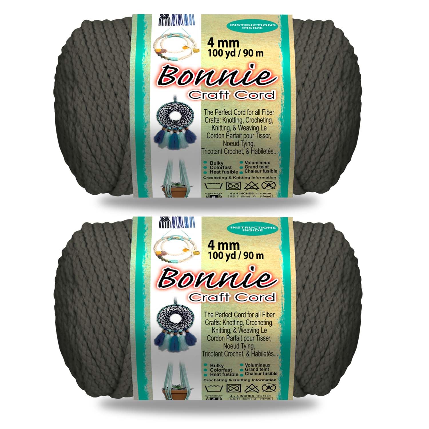2 Pack Bonnie Macramé Cord - 4mm - 100 Yard Lengths