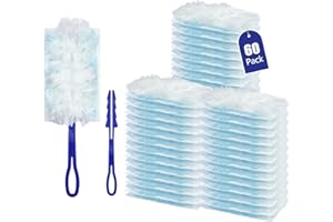 BYOFI 60 pcs 180° Duster Refills Compatible with Swiffer Dusters Handle,Disposable Heavy Duty Dusters Refills Multi Surface Dusting Brush with 2 Handle