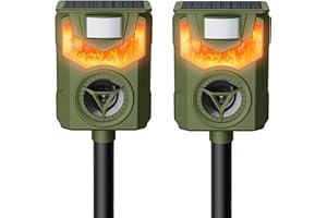 X-octenol Solar Animal Repeller Ultrasonic Deer Repeller Fox Deterrent with 5 Modes Motion Sensor Flame Light for Repel Squirrel Cat Dog Outdoor Lawn Orchard Garden