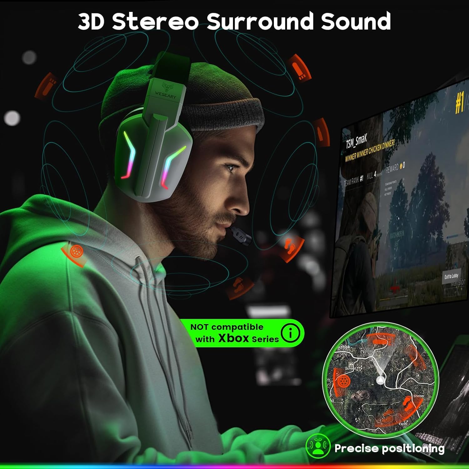 WESEARY Gaming Headset Wireless mit Mikrofon für PS5 PS4 PC Switch Handy 3