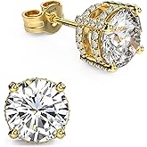 18K Gold Plated Sterling Silver Cubic Zirconia Stud Earrings for Women Men, Simulated Diamond CZ Studs Hypoallergenic Jewelry for Women Men