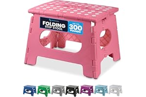 Handy Laundry - Folding Step Stool - Sturdy Enough Collapsible Stool to Support Adults and Safe Enough for Kids - Opens Easy with One Flip - Great for Kitchen, Bathroom or Bedroom (Pink - 9 Inch)