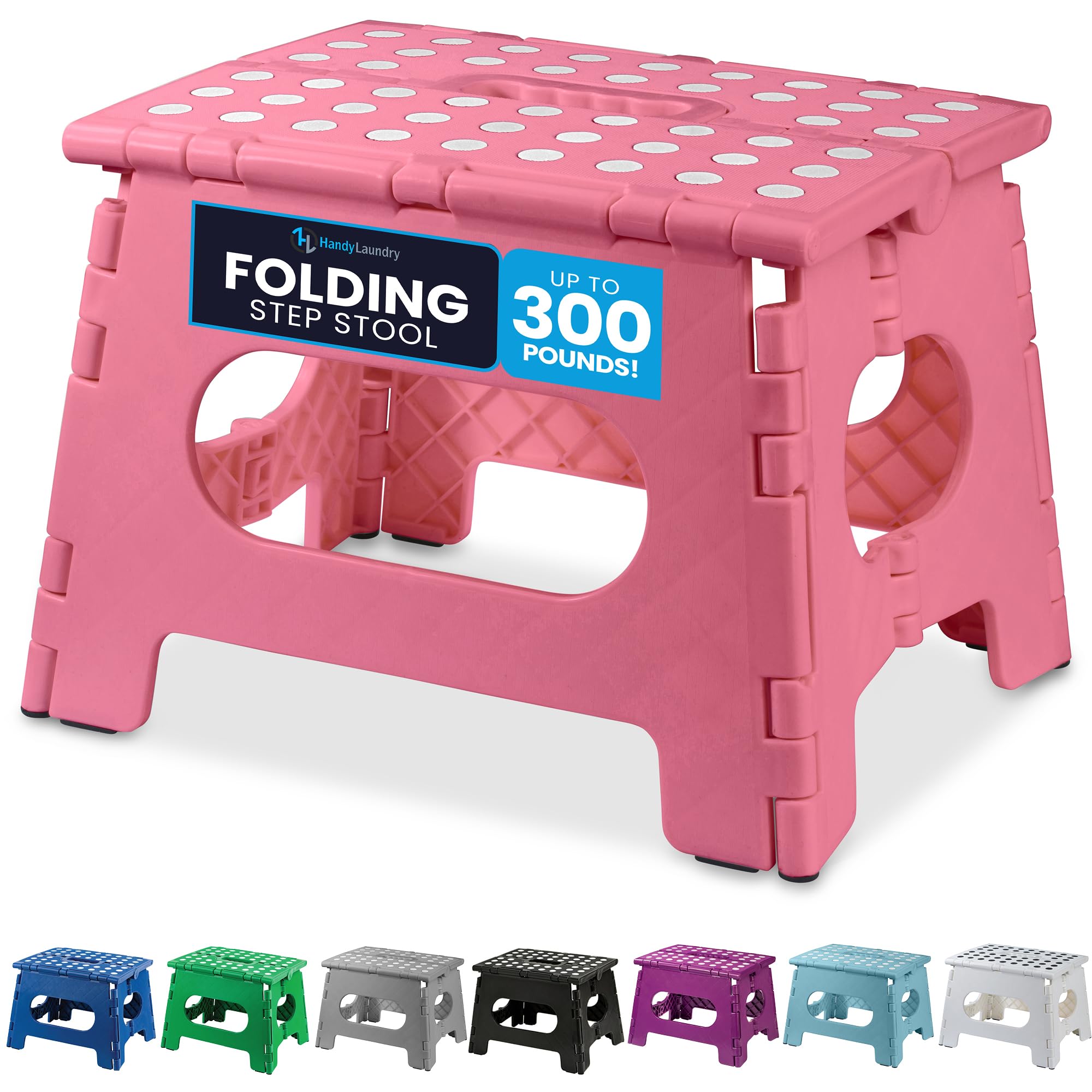 Photo 1 of Handy Laundry Folding Step Stool - The Lightweight Step Stool is Sturdy Enough to Support Adults and Safe Enough for Kids. Opens Easy with One Flip. Great for Kitchen, Bathroom or Bedroom. (Pink)