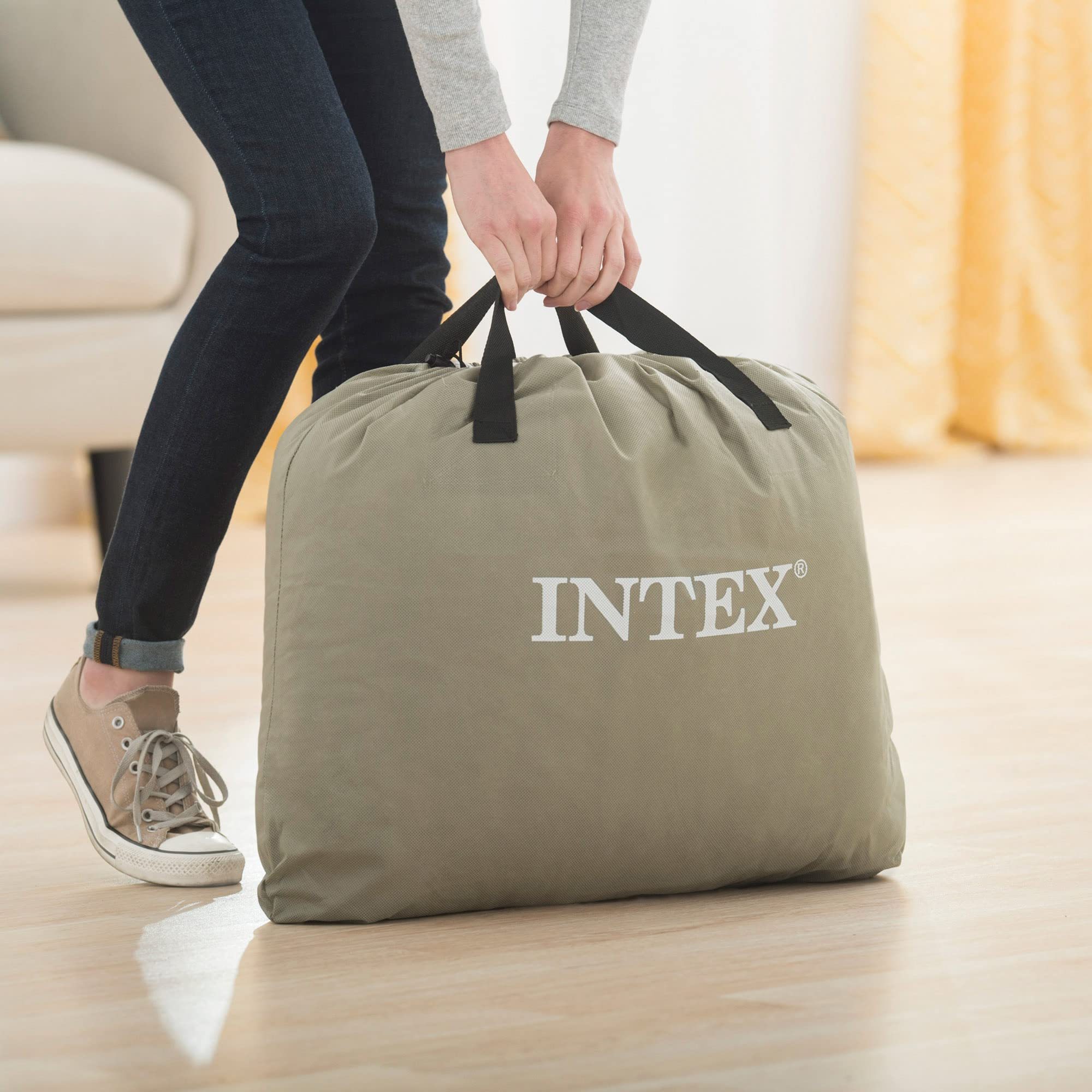 INTEX "Prestige Mid-Rise" Luftbett für 1 Person (152x203x36 cm) max. 272 KG – mit integrierter USB-Pumpe – Gästebett aufblasbares Bett Camping Matratze mit Fiber-Tech (64159) 5