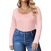 IN'VOLAND Women's Plus Size Long Sleeve Shirts Scoop Neck Slim Fitted T Shirt Stretchy Bodycon Basic Tee Tops