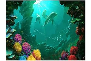 SUZM 3D Aquarium Background, PVC Static Cling Terrarium Background for Reptile Marine Life, Undersea Landscape Theme Poster Stickers, 30" x 18"