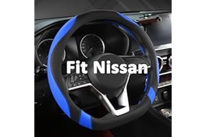 West Llama Flat Bottom Car Steering Wheel Cover for Nissan,D Shaped Steering Wheel Cover for Rogue,Altima,Kicks (Black+Blue-Standard Size)