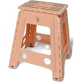 Inspired Living 18" Step Stool, Folding Step Stools for Adults, Plastic Foldable Step Stools Kids, Holds Up to 330 lbs, Collapsible Folding Stool for Kitchen, Bathroom, Bedroom - Blush/Grey