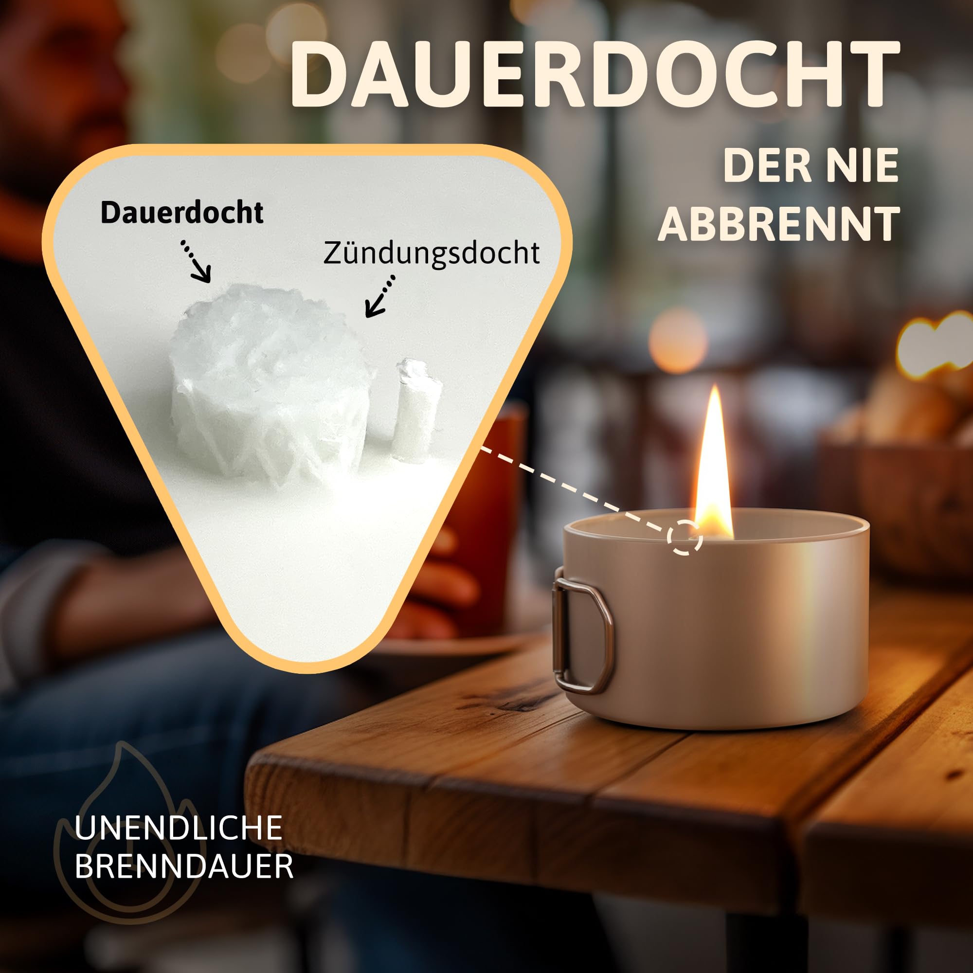 AUTDOOR® Dauerkerze Outdoor aus Sojawachs – Nachfüllbare Campingkerze mit Dauerdocht | Nachhaltiges Windlicht als Mini-Lagerfeuer für Garten & Balkon – Umweltfreundliche & wiederverwendbare Kerze 3