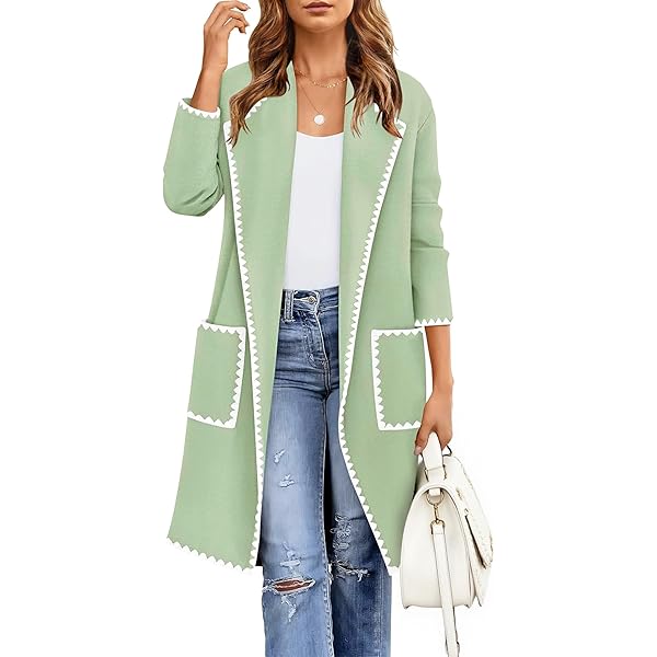 ZESICA Women's Open Front Long Cardigan Sweater Casual Lapel