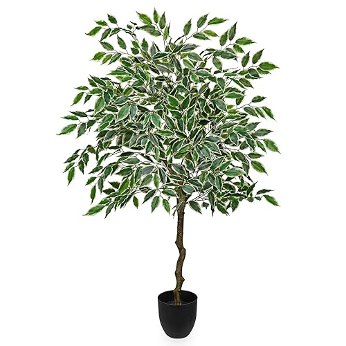 Oairse Artificial Ficus Tree 133cm Tall Fake Ficus Plant with Silk Leaves Artificial Plants Indoor Outdoor Lifelike Faux House Plant for Home Office Decor Living Room Bedroom Balcony Corner