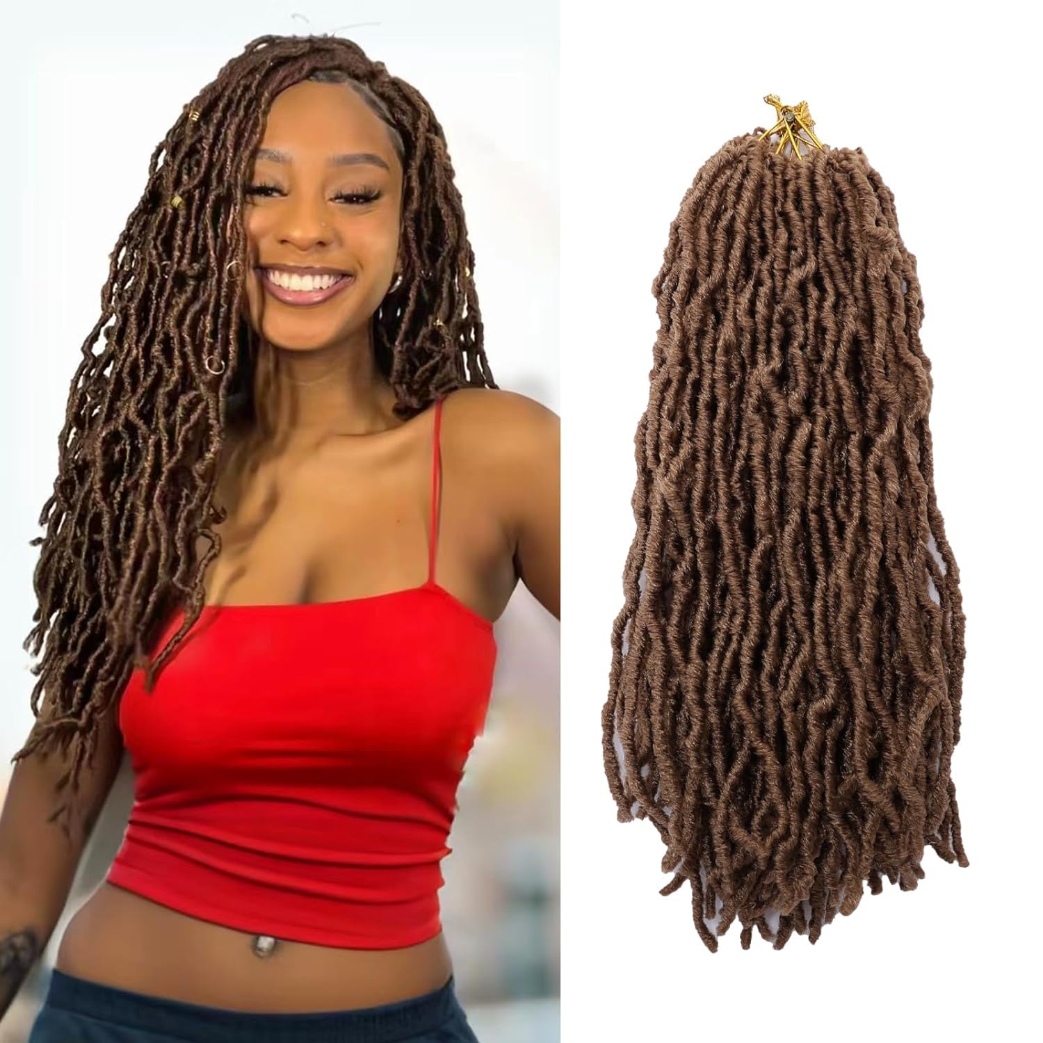 Faux Locs Crochet Hair 12 Inch Soft Locs Curly Wavy 6 Packs/Lot Pre-Looped Faux Locs Goddess Synthetic Fiber Hair Extensions