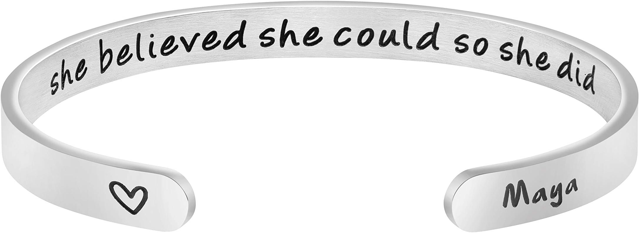 MemgiftInspirational Bracelets for Women Personalized Name Birthday Christmas Gifts for Her Engraved Cuff