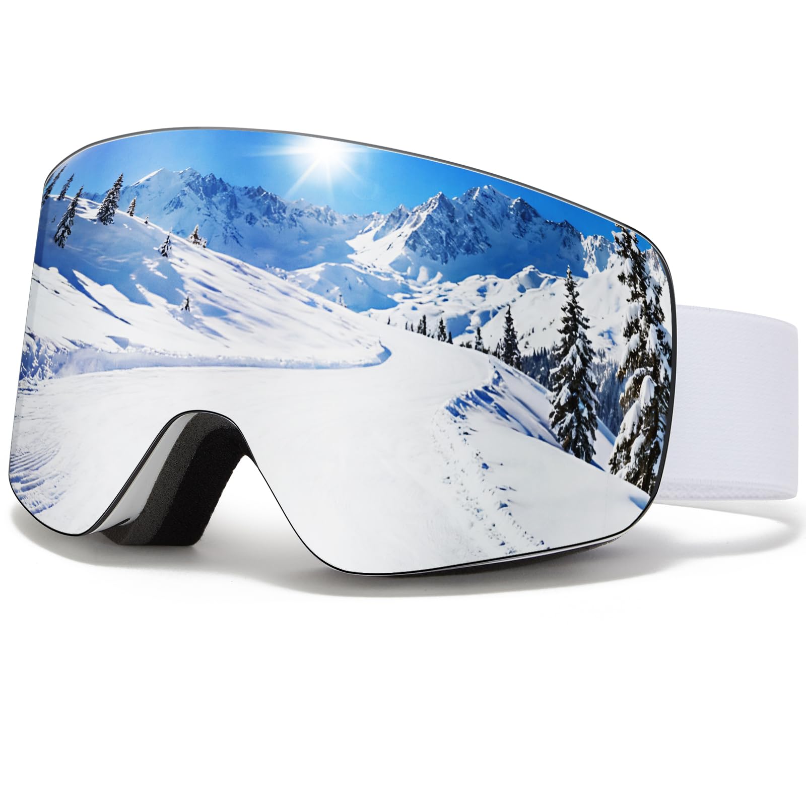 Photo 1 of VCOROS Ski/Snowboard Goggles Men Women Anti Fog OTG Snow Goggles Skating Skiing Snowmobile Removable cylindrical lenses(White Frame Silver Lens)