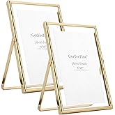 Gold 5x7" Floating Frame 2pack for picture 3.5x5'', 4x6'' for Adjustable Tabletop/Shelf Photo Frame,4x6'' Classy Gift floating frames for Wedding, Thanksgiving, Christmas,Birthady, Home or Office Decor.