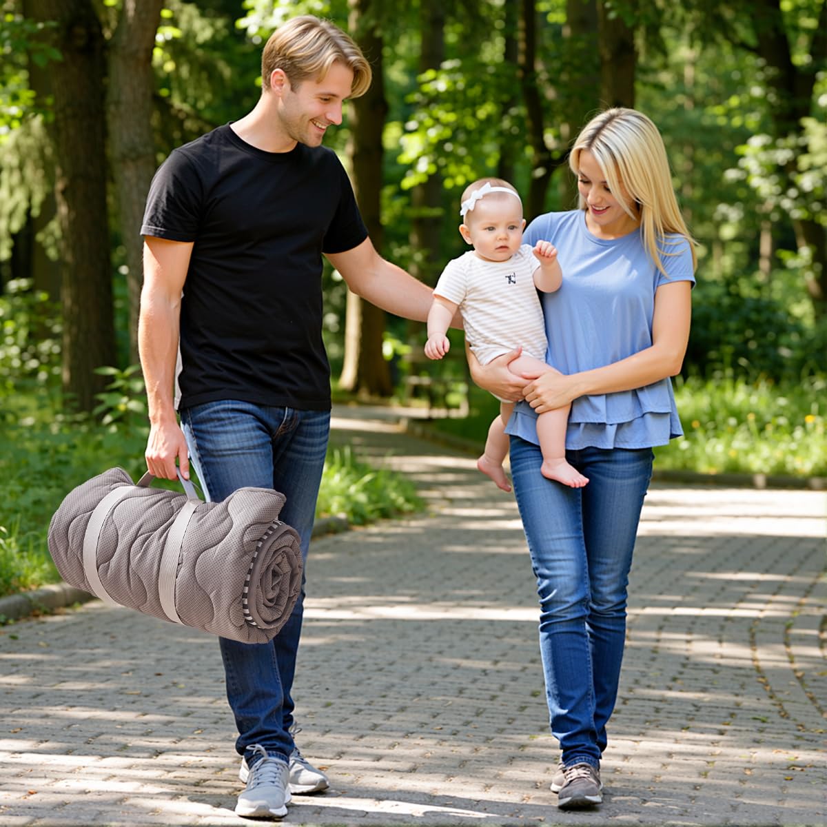 Momcozy Baby Play Mat for Floor, 50x50 Thickened Playpen Mat, Playmate for Baby Tummy Time, Waterproof & Non-Slip, Foldable Outdoor Mat with Carrying Handle, Forest World