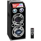 Pyle Wireless Active PA Speaker System - 1000W Portable High Powered Bluetooth Compatible Outdoor Sound Speaker w/ USB SD MP3 FM Radio AUX RCA LED DJ Lights - 35mm Stand Mount, Remote