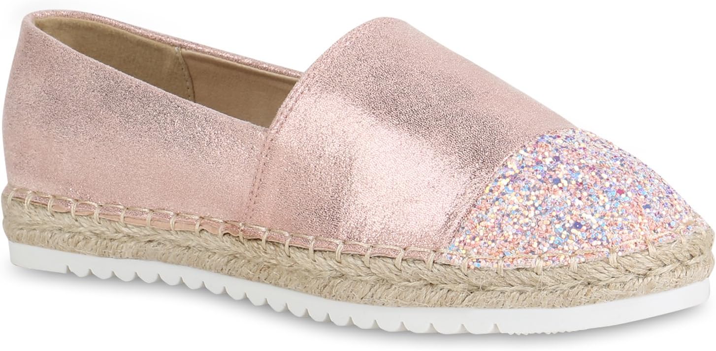 Stiefelparadies Women Slippers Espadrille with Platform Bast Rivets Flandell