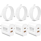 iPhone 17/17 Pro Max Charger, 3-Pack 60W Super Fast Charging Dual Port USB C Wall Charger Block Power Adapter with 6FT USB C to C Cable Cord for iPhone 17/17 Pro/17 Pro Max/Air/16/16 Pro/15/Plus, iPad