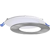 Nadair, 6&rsquo;&rsquo; LED Recessed Ultra Slim Lights, 1-Pack, IC Rated, Dimmable, 15W=90W, 1125 Lumens, 4000K (Cool White), Large Junction Box, Quick Connect System, White Finish, Brushed Nickel Trim Included