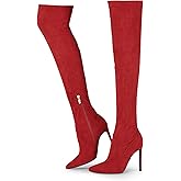 Elisabet Tang Thigh High Boots Over the Knee Boots for Women,Sexy 4.3 inch Stilettos High Heels Boots Stretch Suede Long Pointed Toe Shoes