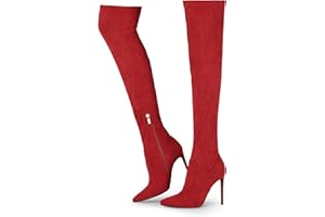 Elisabet Tang Thigh High Boots Over the Knee Boots for Women,Sexy 4.3 inch Stilettos High Heels Boots Stretch Suede Long Poin