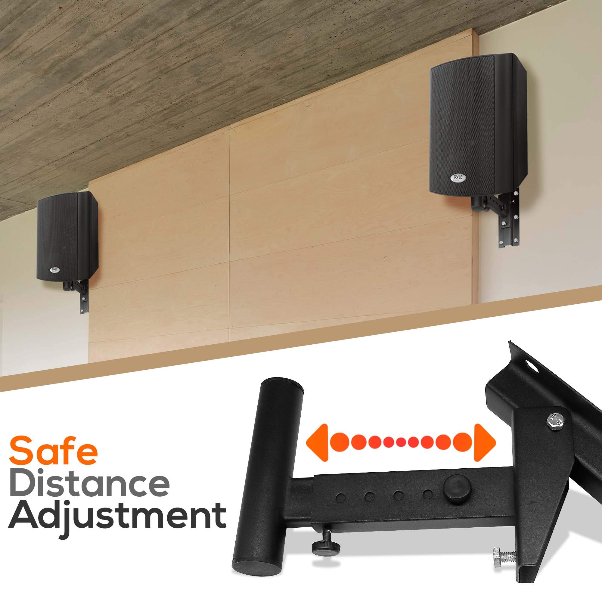 Pyle Mount Speaker Bracket Stands-Dual Universal w/ 12.5'' Distance from Wall, 90°-30° Angle, Tilt, Rotation Adjustment & Solid-Steel Pin Serves as Safety-Stop (Pair) PSTNDW15